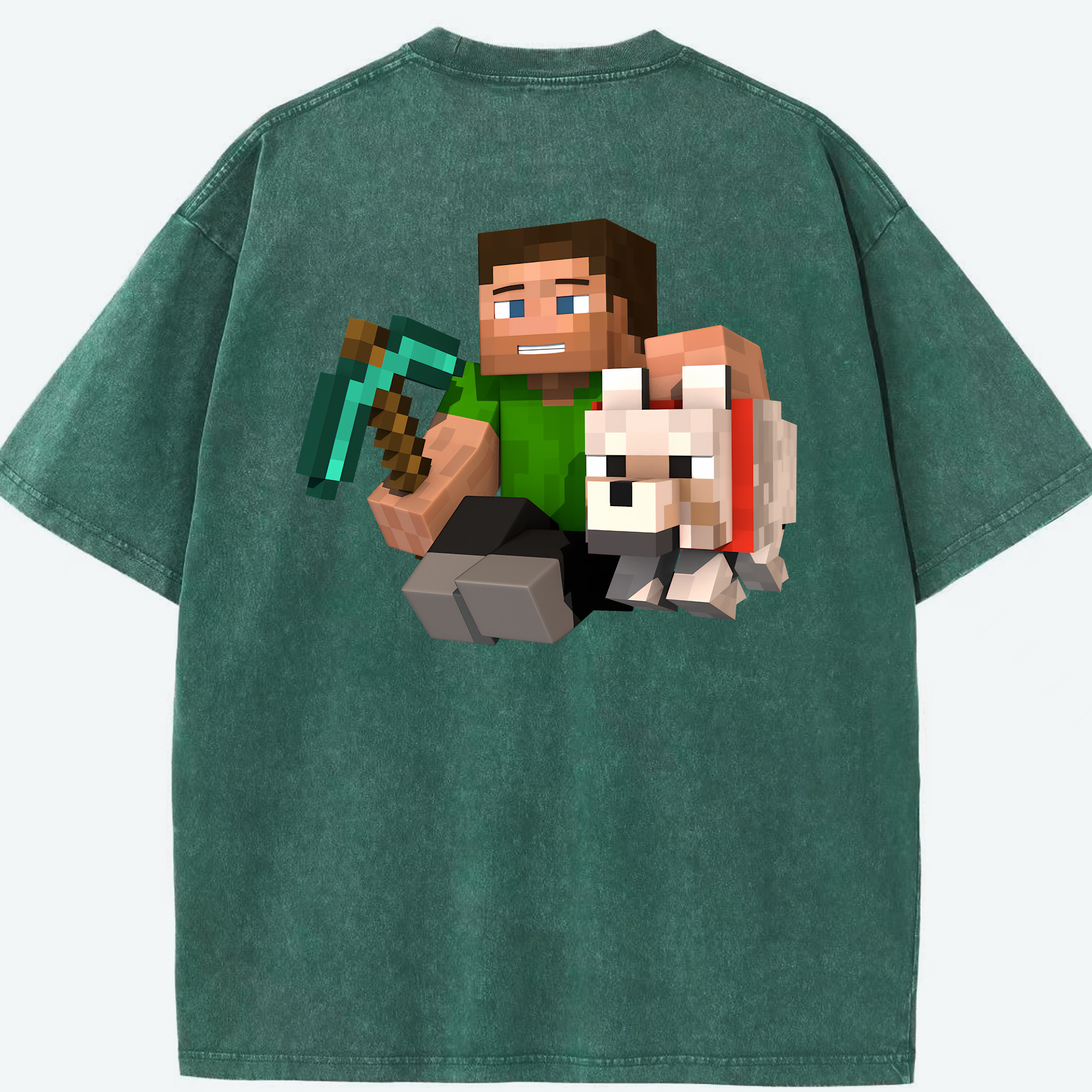 （画像用） マインクラフト ブロックの世界 Minecraft MC Block world 綿100% ヴィンテージ風 半袖Tシャツ（背面プリント）